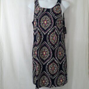 Crown & Ivey Black, White, Pink Geometric Print Dress - 14 W - NEW WITH TAGS